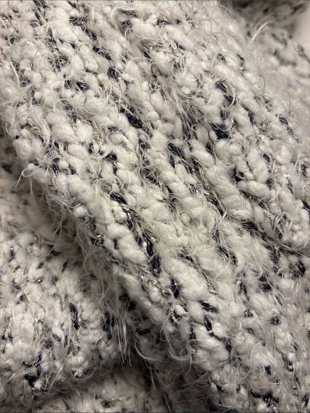 Open-Front Cardigan - Cream Gray and black with silver metallic threading - Picture 4 of 4